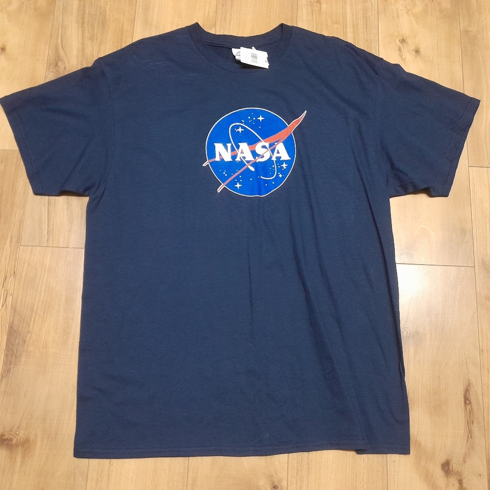 Meatball Navy Blue NASA Short Sleeve Tee with White and Orange Logo